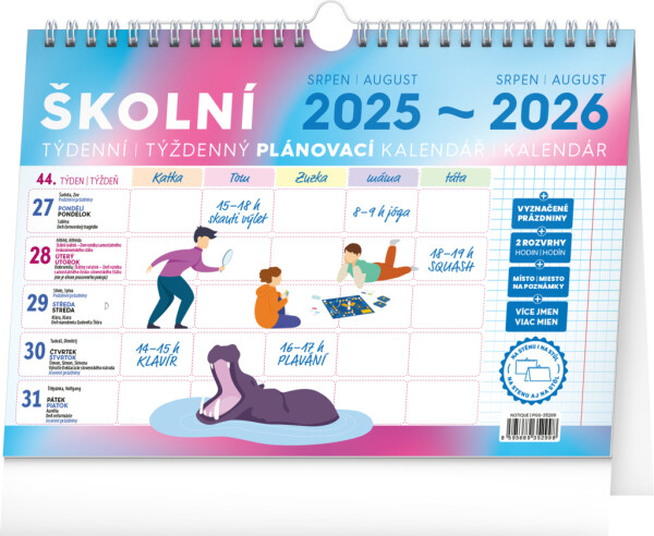 NOTIQUE Školský plánovací kalendár s háčikom CZ/SK 2026, 30 x 21 cm