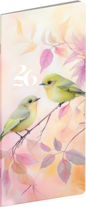 NOTIQUE Kapesní diář Ptáčci 2026, plánovací měsíční, 8 x 18 cm - Reklamnepredmety