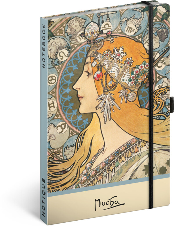 NOTIQUE Notes Alfons Mucha – Zvěrokruh, tečkovaný, 13 x 21 cm