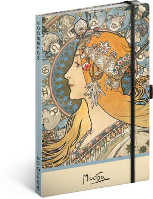 NOTIQUE Notes Alfons Mucha – Zvěrokruh, tečkovaný, 13 x 21 cm - Reklamnepredmety
