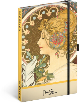 NOTIQUE Notes Alfons Mucha – Pero, tečkovaná, 13 x 21 cm - Reklamnepredmety