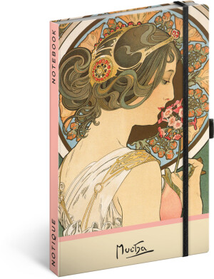 NOTIQUE Notes Alfons Mucha – Prvosenka, tečkovaná, 13 x 21 cm - Reklamnepredmety