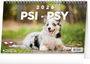NOTIQUE Stolní kalendář Psi – Psi CZ/SK 2026, 23,1 x 14,5 cm - Reklamnepredmety