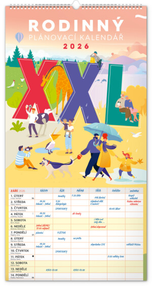 NOTIQUE Nástěnný kalendář Rodinný plánovací XXL CZ 2026, 33 x 64 cm - Reklamnepredmety