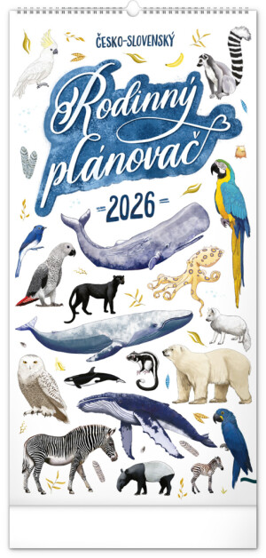 NOTIQUE Nástěnný kalendář Rodinný plánovací Animalium CZ/SK 2026, 21 x 42 cm - Reklamnepredmety