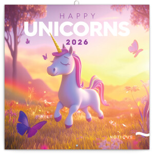 NOTIQUE Poznámkový kalendář Veselí jednorožci 2026, 30 x 30 cm - Reklamnepredmety