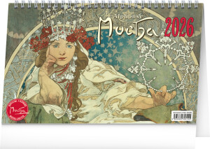 NOTIQUE Stolní kalendář Alfons Mucha CZ 2026, 23,1 x 14,5 cm - Reklamnepredmety