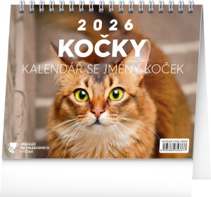 NOTIQUE Stolní kalendář Kočky – se jmény koček CZ 2026, 16,5 x 13 cm - Reklamnepredmety