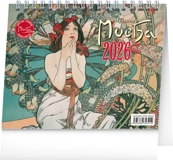 NOTIQUE Stolní kalendář Alfons Mucha CZ 2026, 16,5 x 13 cm