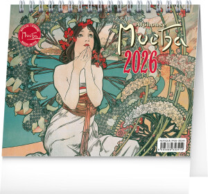 NOTIQUE Stolní kalendář Alfons Mucha CZ 2026, 16,5 x 13 cm - Reklamnepredmety
