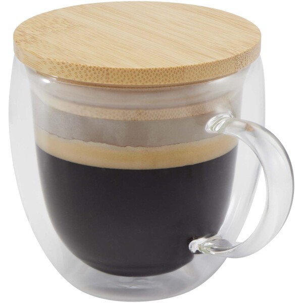 Skleněný hrnek Lenora s objemem 250 ml a bambusovým víčkem