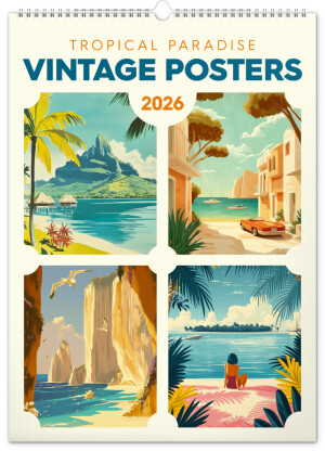 NOTIQUE Nástěnný kalendář Vintage plakáty – tropické rejnoky 2026, 33 x 46 cm - Reklamnepredmety