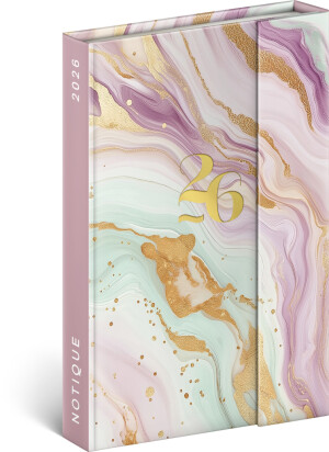 NOTIQUE Týdenní magnetický diář Růžový mramor 2026, 11 x 16 cm - Reklamnepredmety