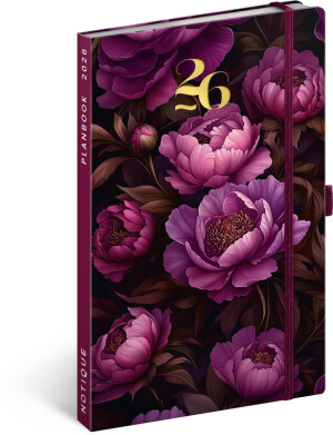 NOTIQUE Planbook diář/notes Fialové květy 2026, 13 x 21 cm - Reklamnepredmety