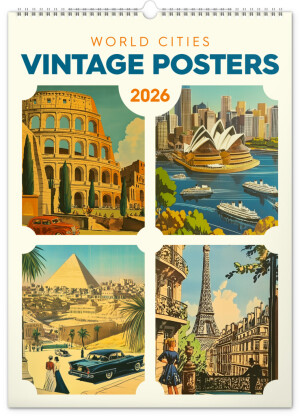NOTIQUE Nástěnný kalendář Vintage plakáty - světová města 2026, 33 x 46 cm - Reklamnepredmety