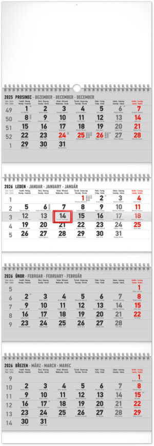NOTIQUE Nástěnný kalendář 4-měsíční standard skládací CZ 2026, 29,5 x 84,5 cm - Reklamnepredmety