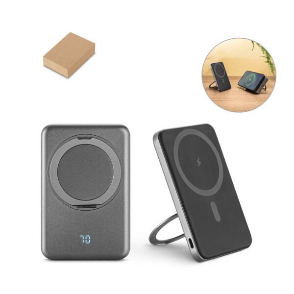 WARSHEL 5. 5 000 mAh magnetická power banka s 15W superrychlou bezdrátovou nabíječkou z recyklovaného ABS (100% rABS) se stojanem
