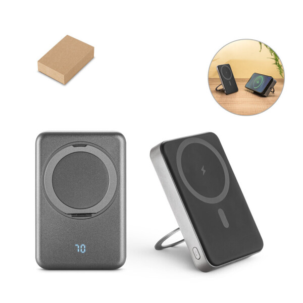 WARSHEL 10. 10 000 mAh magnetická power banka s 15W superrychlou bezdrátovou nabíječkou z recyklovaného ABS (100% rABS) se stojanem