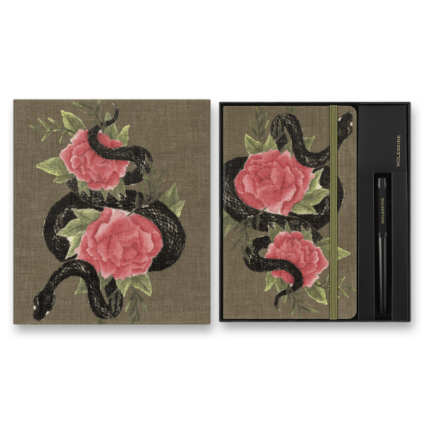 Zápisník Moleskine Snake Leaves – sada Snake Roses, sběratelská edice Snake Vegea, velikost L, linkovaný