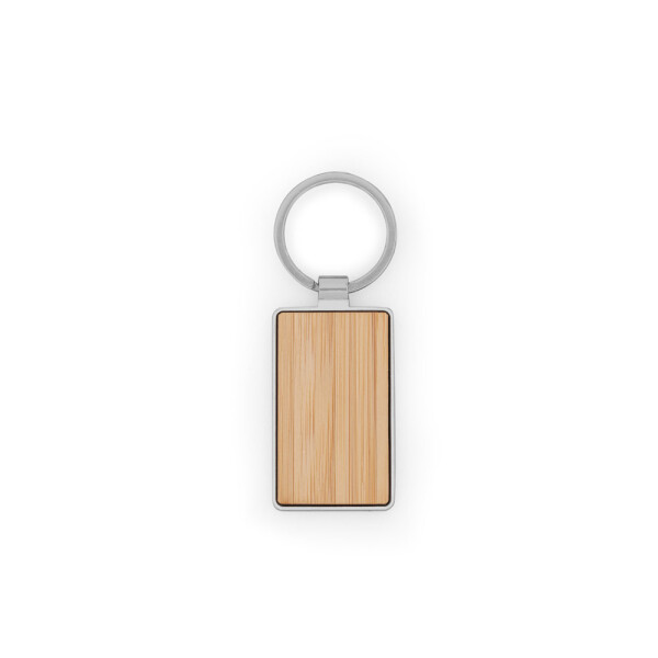 GASTON RECTANGULAR. Obdélníkový kovový přívěšek na klíče ze zinku a bambusu