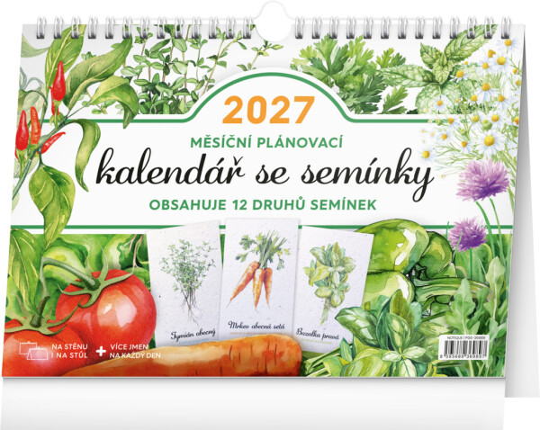 NOTIQUE Měsíční plánovací kalendář se semínky CZ 2027, 30 x 21 cm