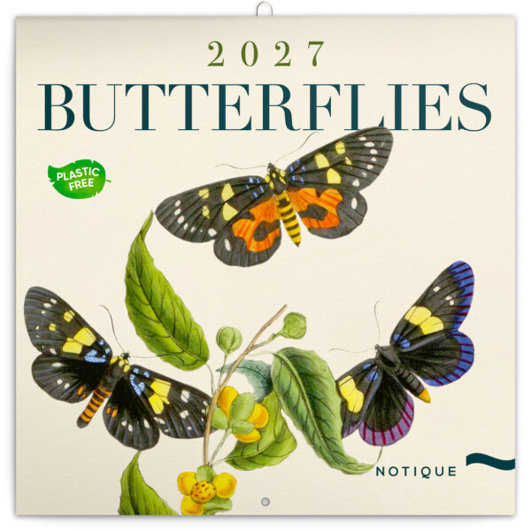 NOTIQUE Poznámkový kalendář Motýli FREE 2027, PLASTIC FREE, 30 x 30 cm