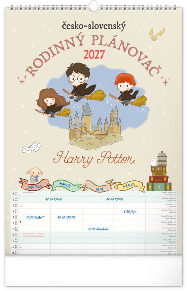 NOTIQUE Nástěnný kalendář Rodinný plánovací Harry Potter XL CZ/SK 2027, 33 x 46 cm