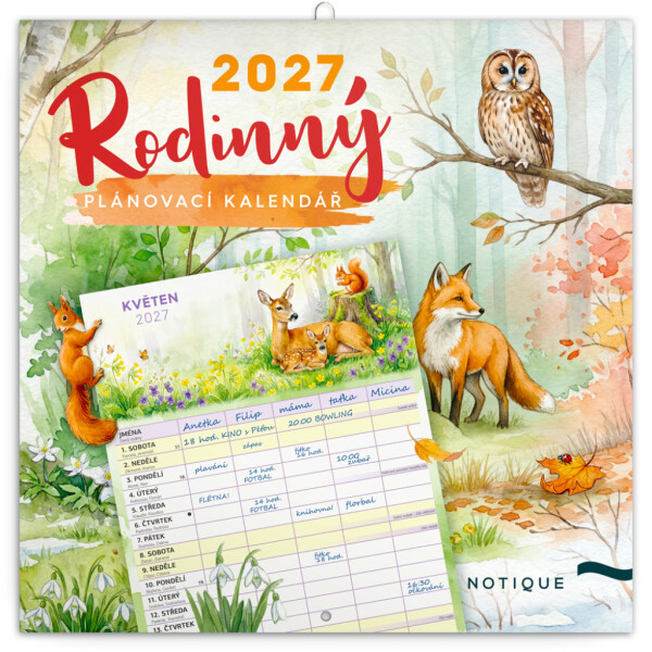 NOTIQUE Rodinný plánovací kalendář Zvířátka CZ 2027, 30 x 30 cm
