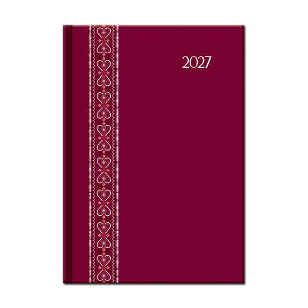 Denní diář A5 FOLK červený 2027