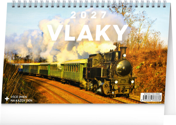 NOTIQUE Stolní kalendář Vlaky CZ 2027, 23,1 x 14,5 cm