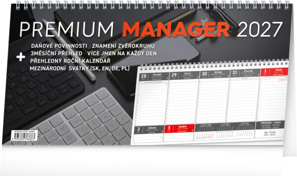 NOTIQUE Stolní kalendář Premium Manager CZ 2027, 32 x 16 cm