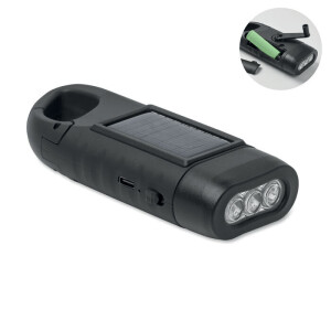 CRANCH Solární LED svítilna s dynamem — černá