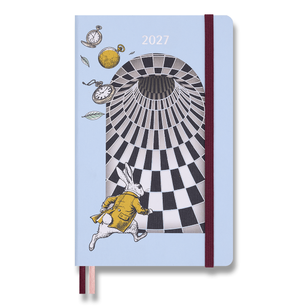 Diář Moleskine Alice in Wonderland 2027 velikost L - modrá barva denní, růžová barva týdenní