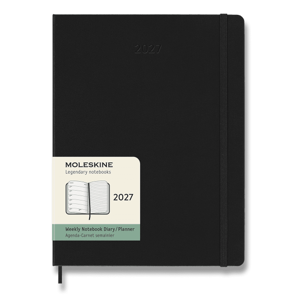 Diář Moleskine 2027 - tvrdé desky, XL, týdenní, černý a modrý