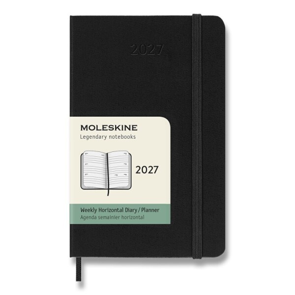 Diář Moleskine 2027 - tvrdé desky, L, týdenní, horizontální, černý