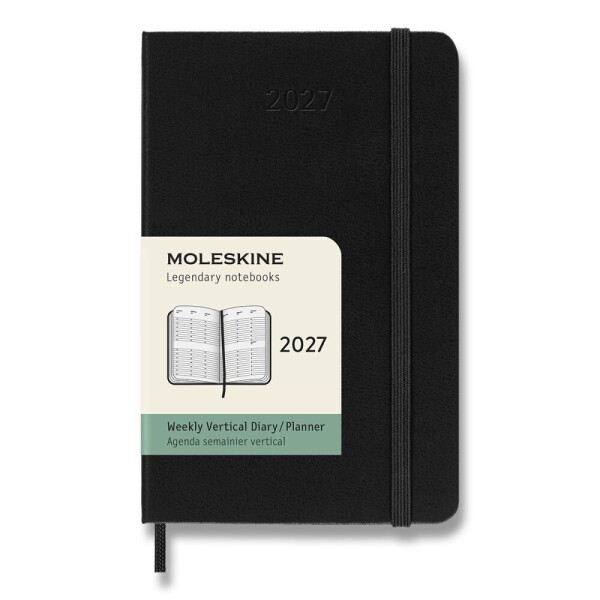 Diář Moleskine 2027 - tvrdé desky, L, týdenní, vertikální, černý