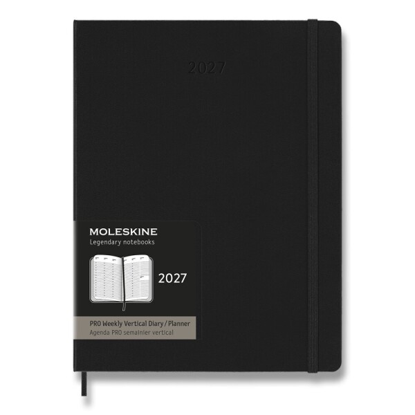Diář Moleskine PRO 2027 - tvrdé desky, XL, týdenní, vertikální, černý