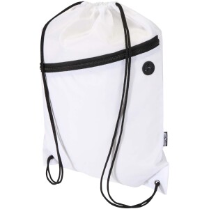 Taška Oriole z materiálu RPET se stahovací šňůrkou a přední kapsou na zip, objem 5 l — bílá