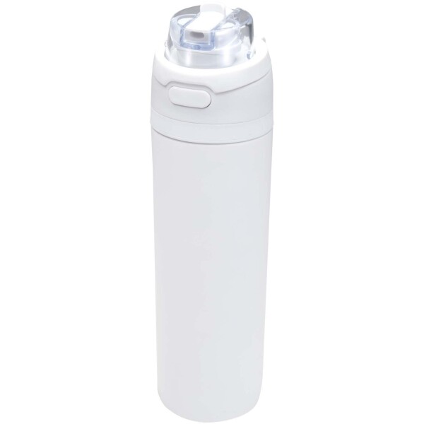 Láhev na vodu Theron 800 ml z recyklované nerezové oceli s jednoduchou stěnou, vybavená víčkem s dvojí funkcí a sklopnou brčk