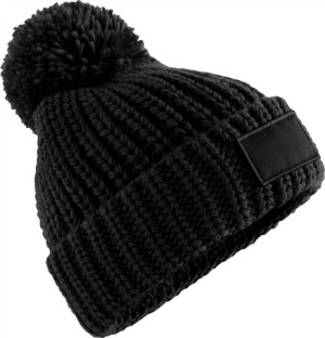 Pletená čepice s bambulí "Toasty Patch" B 329 — černá onesize