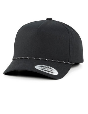 YP Classics Retro Cotton Blend 5-Panel Snapback Cap with Braided Rope — černá One Size