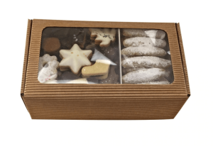 Rodinné balení -  máslového čajového pečiva, máslový perník, grilážové řezy, kartonová krabička kraft - Reklamnepredmety