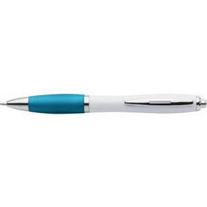 Plastové kuličkové pero s barevnou gumovou rukojetí, modrý inkoust, - Reklamnepredmety