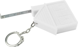 Držák na klíč s metrem ve tvaru domu, 2m, bílé - Reklamnepredmety