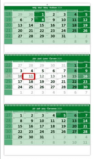 Tříměsíční kalendář zelený se spiráloua s jmenným kalendáriem - Reklamnepredmety