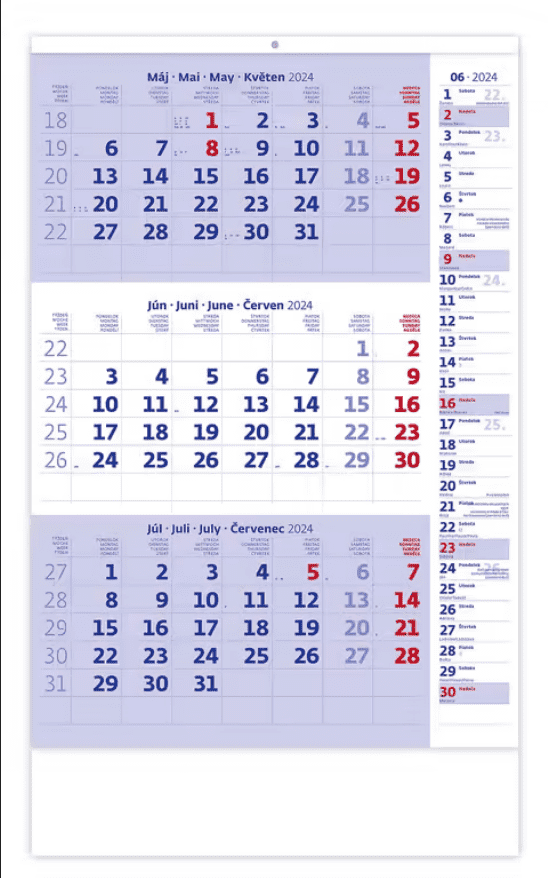 Tříměsíční kalendář modrý s poznámkami