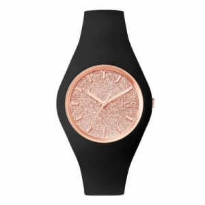 Černé náramkové hodinky se zlato-růžovým ciferníkem ICE glitter - Reklamnepredmety