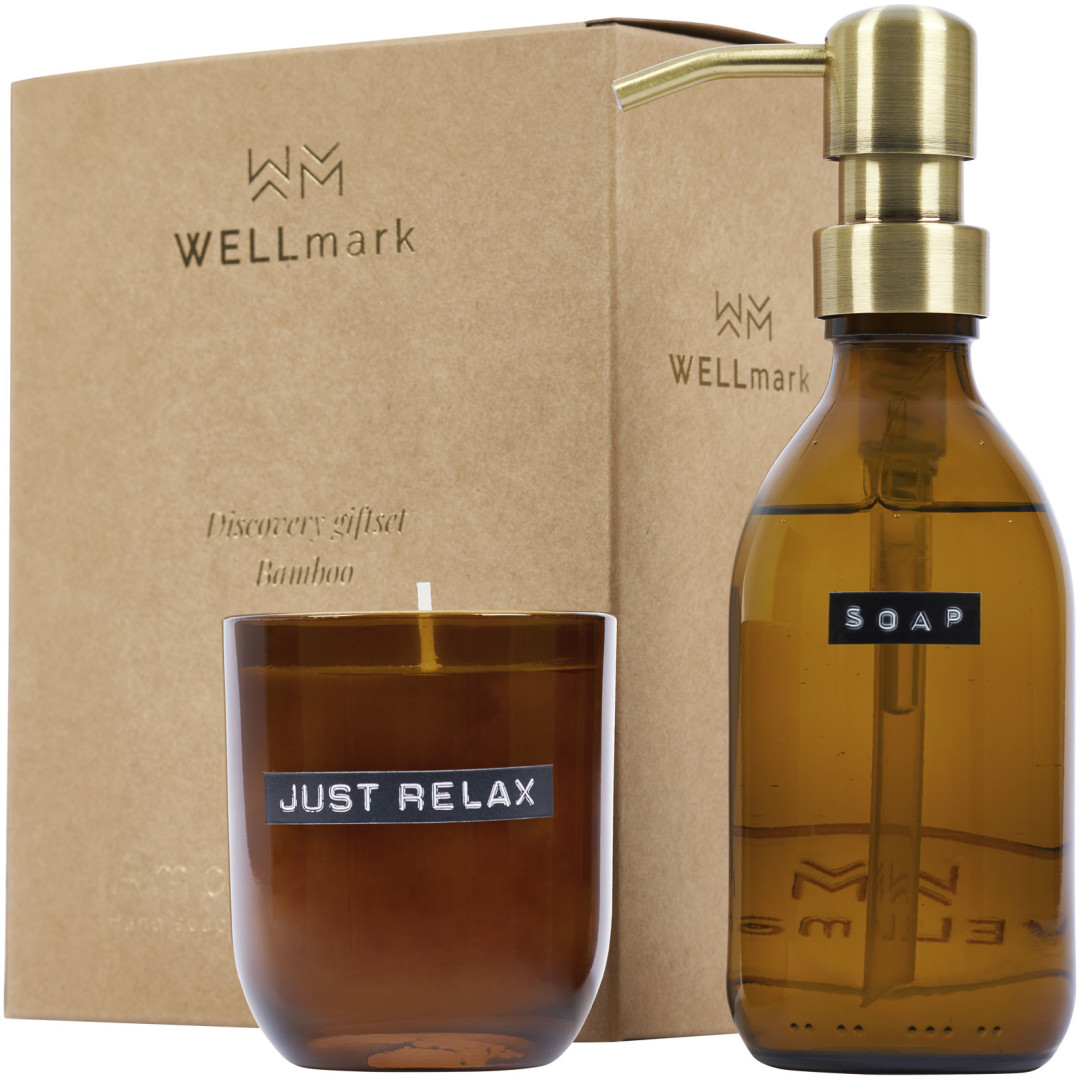 Wellmark Discovery dávkovač mýdla na ruce 200ml a 150g sada vonných svíček